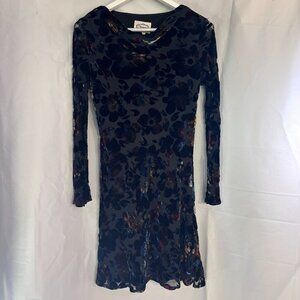 Mevisto Womens Black Multicolor Burnout Velvet Floral Long Sleeve Shift Dress
